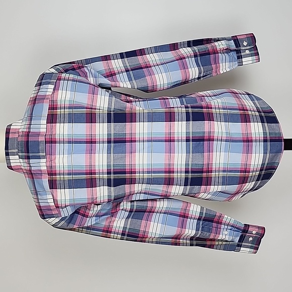 CHAPS  Women's No Iron Button Down Pink Blue Plaid Shirt 100% Cotton Sz M - Picture 5 of 15